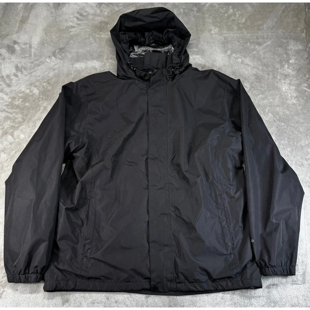33,000ft Rain Jacket Mens Large Black Excellent Waterproof Hooded Windbreaker